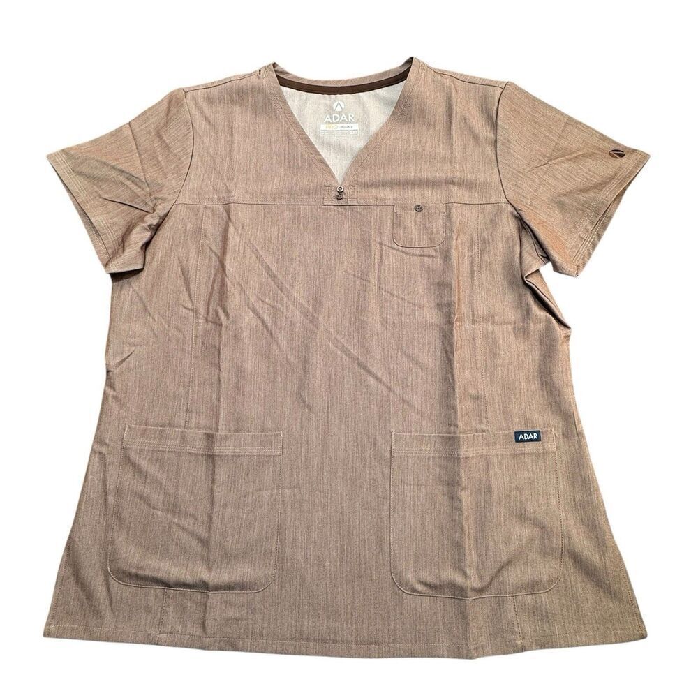 ADAR Sz XXL Pro Heather Women's Earthy Taupe Rose Brown ColorScrub Top Shirt EUC